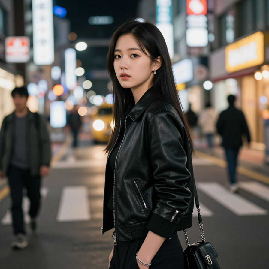 네온사인 아래의 그녀