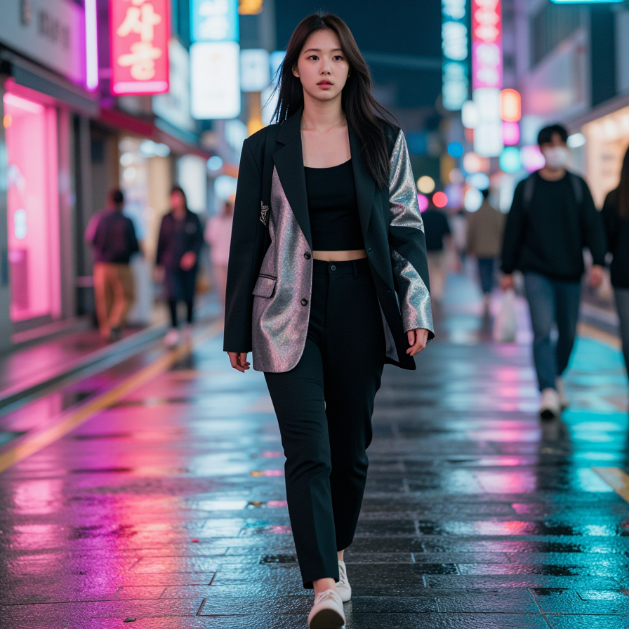 네온 빛 아래 트렌디한 순간